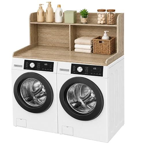 Royxen Washer Dryer Countertop with Extra Tall Shelf, 19" Height Washer and Dryer Topper, Laundry Countertop with Non-Slip Pads, Universal Fit for Laundry Room Organization, White Oak - Image 1