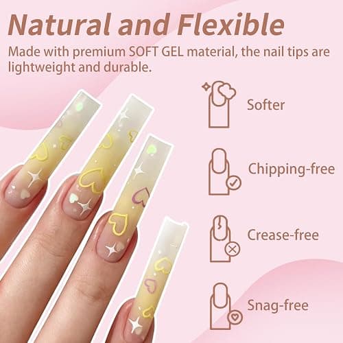 Cycullinyt 240Pcs Square Gel Nail Tips, Long Square Press On Soft Nails, 12 Sizes Full Cover Acrylic False Nail Tips for Beginner and Home Salon Nail Art DIY - Long Square thumbnail 3