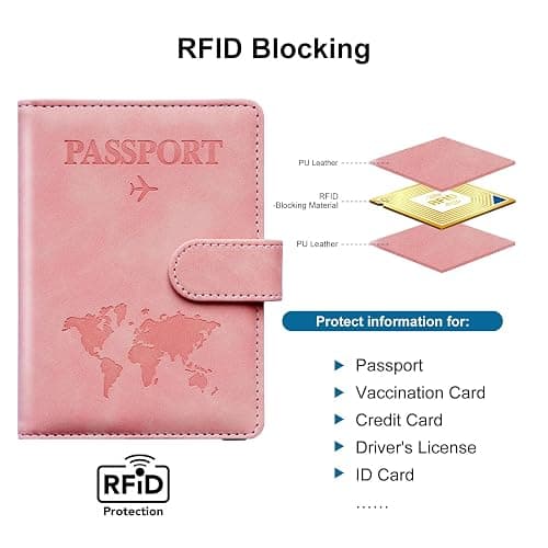 Passport Holder for Travel Women and Men RFID Passport Holder with Card Slots Holder Passport Case Passport cover Passport Wallet Travel Essentials and Accessories (Buckle, PINK) thumbnail 3