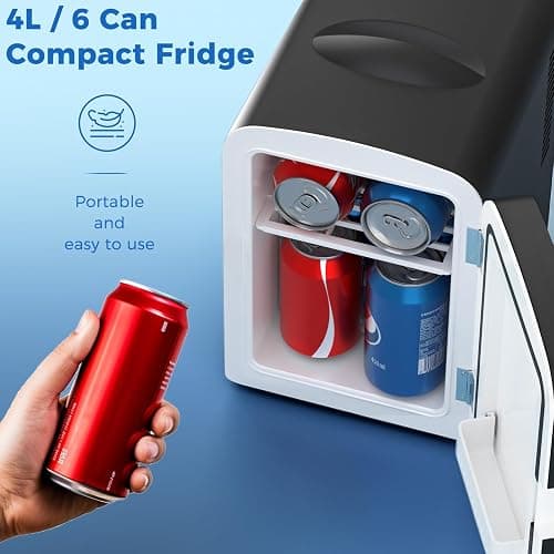 Antarctic Star Compact Refrigerator, Portable Mini Fridge, Skin Care 4L Capacity/6 Cans, for Bedroom, Car, Office & Dorm, Small Cooler for Cosmetics, Magnetic Brushed Stainless Steel Door,Black thumbnail 3