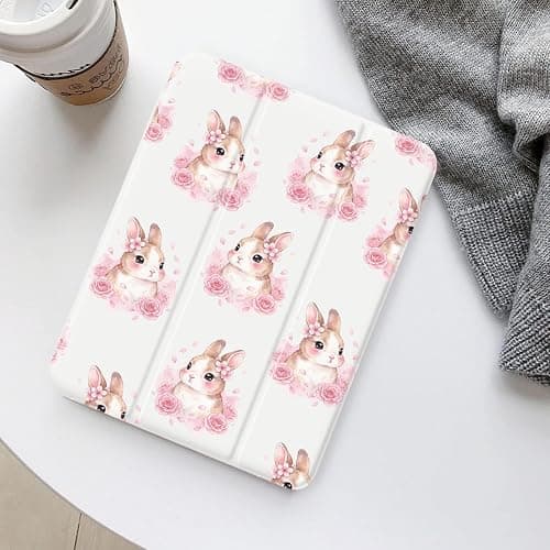 Easter Bunny Rabbit Rose Case for iPad 11 Inch (A16) 11th 2025/iPad 10.9 Inch 10th Gen 2022,[Pencil Holder+Auto Sleep/Wake],Slim Trifold Stand Protective Cover with Soft TPU Back,White thumbnail 7