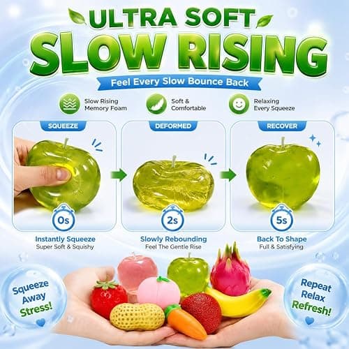 Fruit Squishy, Jumbo Giant Fruit Slow Rising Stress Relief Toy Strawberry Apple Banana Carrot Peach Cheese Butter Squishy Squeeze Fidget Realistic Squeezable Toy Ball Relaxing Sensory thumbnail 6
