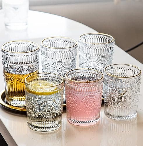 LOYUYU Set De 6 Verres à Eau Romantiques Premium 250ML, Verrerie Vintage pour Jus, Boissons, Bières, Cocktails (250ml) thumbnail 6