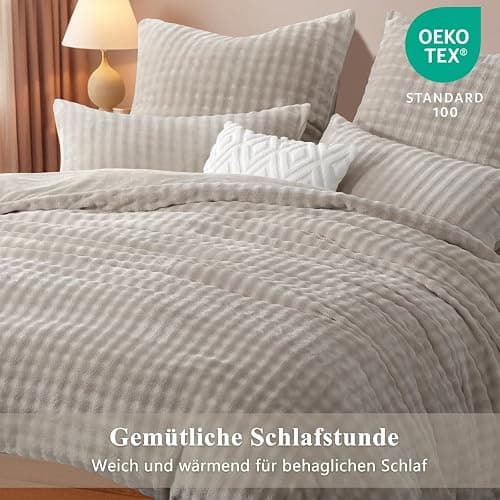 RUIKASI Winter Plüsch Bettwäsche 200x220 3teilig Beige - Warme Kuschelig Weich Flauschige Flanell Fleece Bettwäsche Luxus Wende Bettbezug mit Reißverschluss und 2 Kissenbezug 80x80cm thumbnail 4