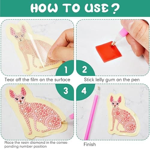 Hungdao 24 Pcs 5D DIY Diamond Sticker Painting Creative Sticker Kids Painting Kits Resin Rhinestone Gem Art Kits for Kids Adult Activity New Year Party Gifts (Cat) thumbnail 5
