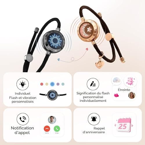 TOTWOO Bracelet Connecté pour romane et moi à distance, Duo Vibrant en Acier Inoxydable Réglable avec Connexion Bluetooth en Tête-à-Tête, Bracelet Amour, Famille, Mère Fille, Ado, Fille thumbnail 3