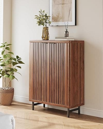 LITTLE TREE 6-Tier Shoe Cabinet with Doors for Up to 24 Pairs, Large Wooden Shoes Cabinet with Adjustable Shelves, Retro Freestanding Shoe Organizer for Entryway, Hallway, Brown - Brown thumbnail 4