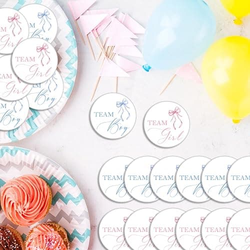 30 Pcs Gender Reveal Pins, Metal Badge Pins for Team Boy and Team Girl, Baby Shower Badges Pins for Party Game, Pink Bow Blue Bow Baby Shower Badges Pins for Guests, Gender Reveal Decor, 1.5 Inch thumbnail 4