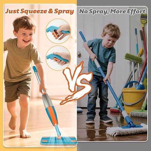BAYMI Kids Spray Mop - Real Working Toddler Cleaning Toy Set with Water Sprayer & 2 Washable Pads - Montessori Mini Mop & Sweeper - Interactive Learning Toys for Kids Ages 3+ thumbnail 2