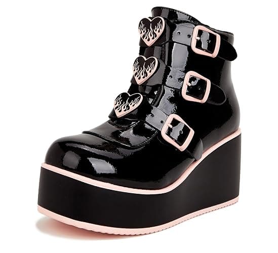 LUCKY STEP Women Platform Chunky Ankle Boots - Round Toe Zipper Wedges High Heels Rave Buckle Thick Sole Goth Booties - Image 1