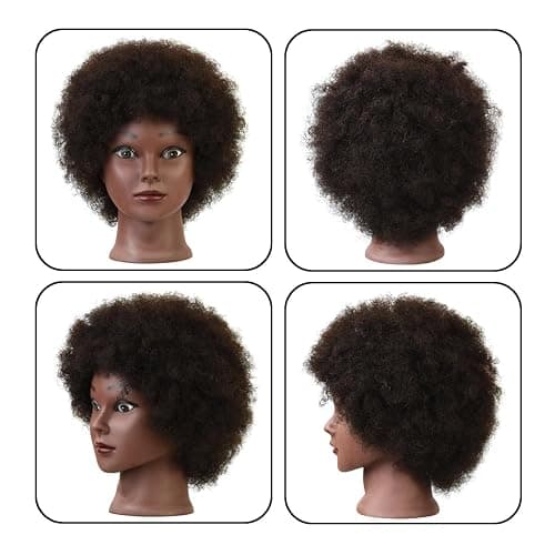 Afro Mannequin Head with 100% Human Hair Curly Hair Hairdresser Hair Styling Manikin Head Cosmetology Doll Head for Display Practice Braiding Styling with Clamp Stand thumbnail 2