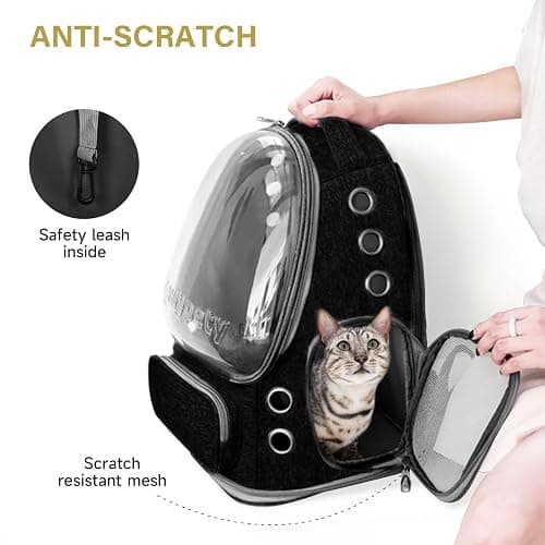 Cawypety Cat Backpack Carrier, Breathable Cat Carrier Large Space Bubble Pet Backpack for Kitty Small Dog up to 12lbs, Transparent & Foldable Pet Carrier for Travel Hiking (Black thumbnail 4