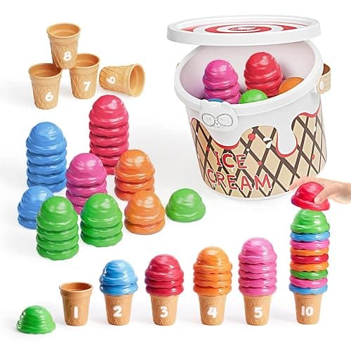JoyCat Ice Cream Preschool Learning Activities Counting and Color Sorting Set Stacking Toys for Kids 3-5, Educational Fine Motor Skills Toys, 65PCS Math Manipulatives Resources Food Toys - Image 1