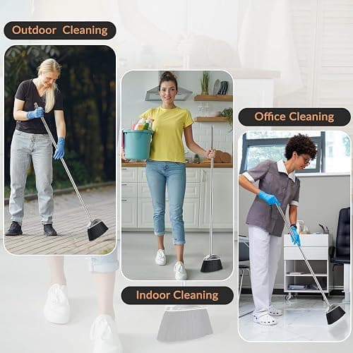 VOOWO Broom with Dustpan Combo Set, 46" Stainless Steel Broom and Dustpan Set for Home, Heavy Duty Dust Pan with Long Handle, Broom for Sweeping Indoor and Outdoor, Kitchen Broom and Dust Pan (Black) thumbnail 6