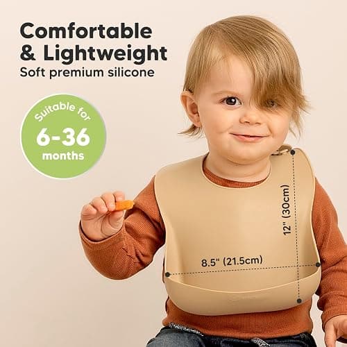 KeaBabies 2-Pack Silicone Bibs for Babies, Toddlers Girl, Boy – Sturdy Food-Grade Baby Bibs for Eating, Large Food Catcher, Clean & Put On Easily, Waterproof Toddler Feeding Essentials (Terracotta) thumbnail 3