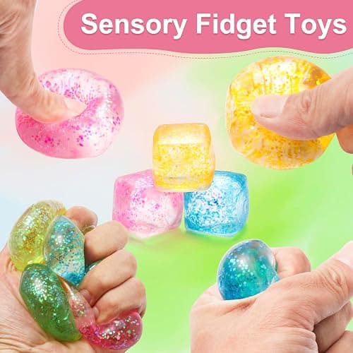 10 Pack Stress Cube Squishy Stress Balls for Adults Kids, Sensory Fidget Toys for Anxiety Stress Relief, Stretchy and Slow Rising Sparkling Malt Sugar Squeeze Toy for Boys Girls Party Favors thumbnail 3