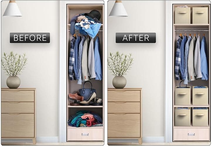 Sorbus Foldable Storage Cubes - 6 Fabric Baskets for Organizing Pantry, Closet, Shelf, Nursery, Playroom, Toy Box - 11 Inch Dual Handle Collapsible Closet Organizers and Storage Bins (Beige) thumbnail 6