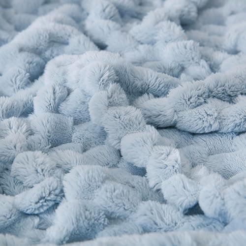 HOMRITAR Baby Blanket for Boys or Girls 3D Jacquard Fluffy Fuzzy Soft Warm Cozy Flannel Fleece Warm Blanket for Nursery, Stroller Toddler Bedding (30 x 40 Inch, Blue) thumbnail 5