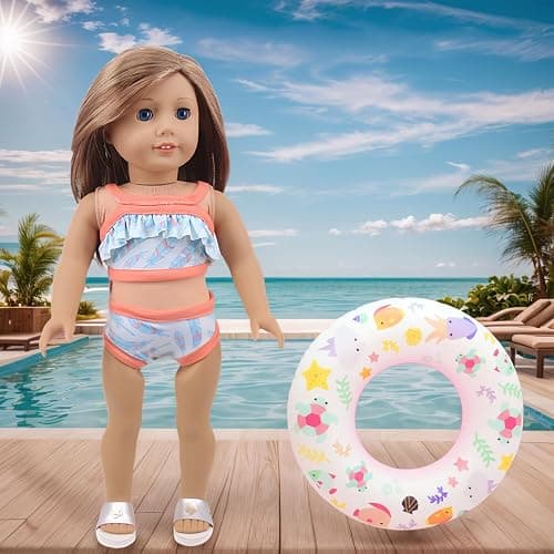 18 Inch American Doll Accessories, Fashion Doll Swimming Play Sets for American 18 Inch Girl Including Clothes Swimsuit Sunglasses Phone Shoes thumbnail 2