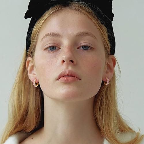 GLOQUAT 14k Gold Plated Small Hoop Earring for Women with Sterling Silver Post, Trendy Gold Pearl Earrings Opal/Aura Earring Hypoallergenic Cubic Zirconia Silver Hoop Earrings Jewelry Gift thumbnail 5