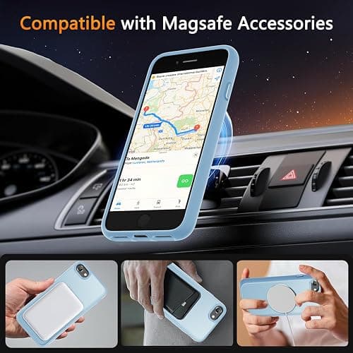 LATVIN for iPhone SE Case 2022(3rd)/2020(2nd), iPhone 8/7 Case, Magnetic Phone Cover with 1 Screen Protector, Compatible with MagSafe, Military Grade Protection, Translucent Matte Back, Light Blue thumbnail 5