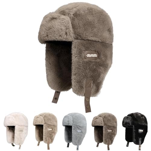Piecees Fur Trapper Hat for Women Men Winter Hats with Ear Flaps Fuzzy Russian Ushanka Fluffy Snow Hat for Cold Weather Warm - Image 1