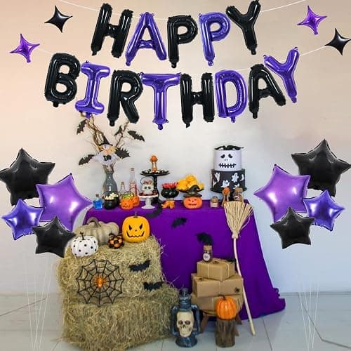 TONIFUL 35PCS Black Purple Happy Birthday Decorations Kit 16 Inch Happy Birthday Balloon Banner Decorations Supplies for Men Women Adults Girls Boys Kids for Halloween Chrismas New Year thumbnail 5