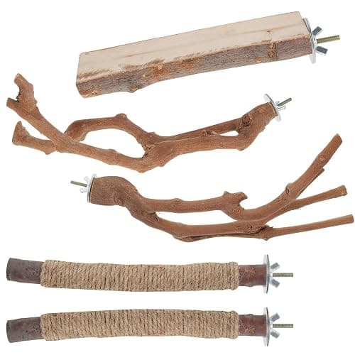 5 Pieces Wood Bird Perch, Natural Wooden Parrot Perches Stand Toys,Practical Hanging Multi-Branch Perch Platform Hammock Swing Toy,Bird Cage Accessories for Macaws Parakeets Conures Budgies Finches thumbnail 9
