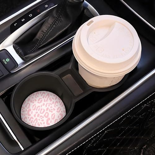 Absorbent Car Cupholder Coaster 2 Pack,Ceramic Stone with a Finger Notch for Women & Lady,Cork Base Drink Coasters 2.56 Inch,Cute Auto Accessories Gifts（Pink Leopard） thumbnail 6