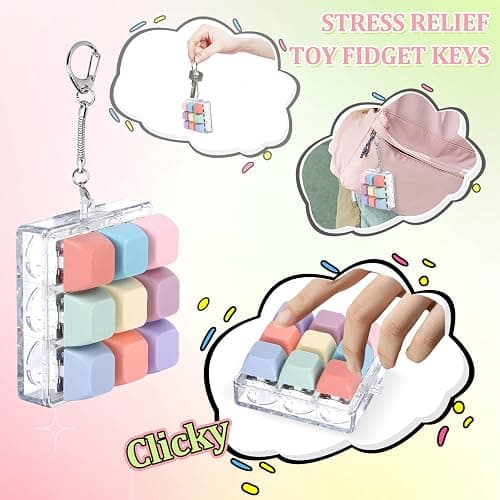 Keyboard Fidget Toy, Fidget Clicker Keychain Stress Relief Button Toy for Adults, Colorful Macaron Stress Relief Gifts for Stress Relief and Pass Time thumbnail 5