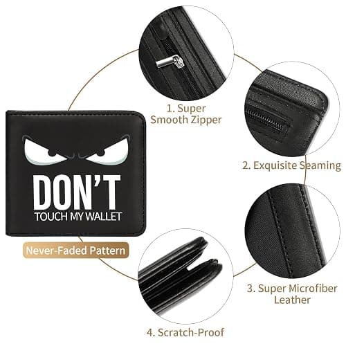 Teen Boys Cool Wallet-Men Mens Men'S Funny Leather Credit Id Card Cash Holder Man Black Rfid Blocking Zipper Wallets With Coin Pocket Id Window Aesthetic Teen Boy Male Youth Guys thumbnail 6
