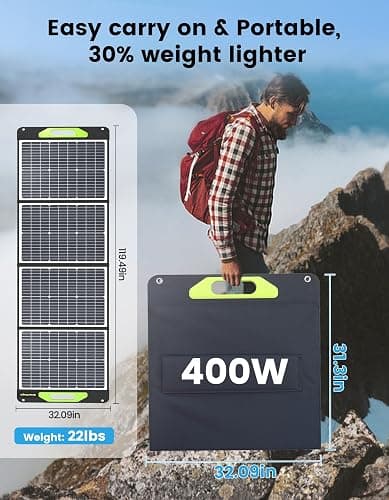 Greenmagic Portable 400 Watt Solar Panel, 39V 400W Foldable Panel Solar Charger Lightweight Durable Compatible with Most 40v Portable Solar Generator Power Station on The Market for RV Camping Home thumbnail 2
