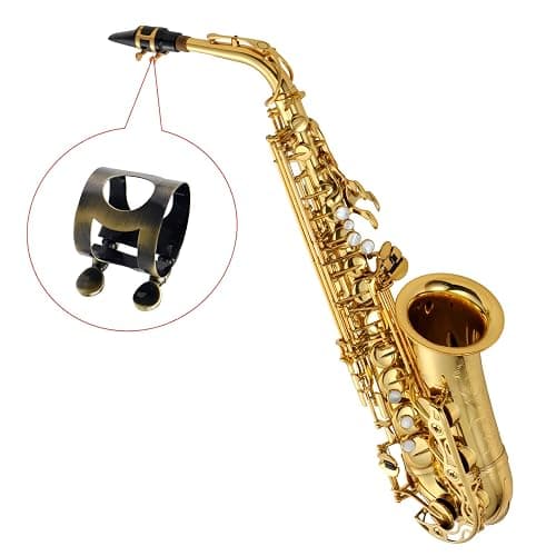 Mewutal Tenor Saxophone Ligature Double Screws Brass Saxophone Ligature Fastener Adjustable Screw Sax Mouthpiece Ligature Fastener for Tenor Saxphone Bakelite Mouthpiece thumbnail 5
