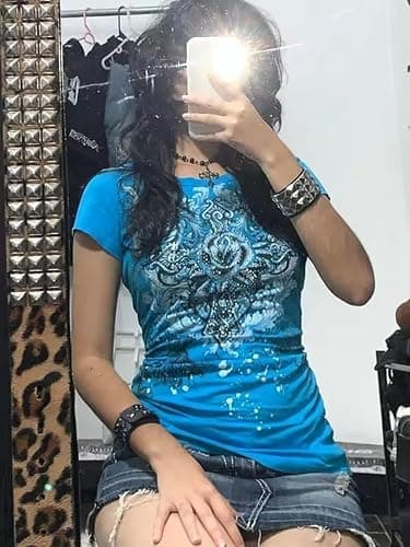 Emo Grunge Teen Shirt Women Y2K Vintage Harajuku Cutecore 2000s Indie T-Shirts Tee Scene Alt Clothes thumbnail 3