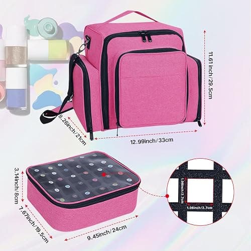 YAHOURWAT Nail Polish Organizer Holds 60 Bottles and a Nail Lamp,Portable Travel Case with 2 Removable Bags and Tools Storage Pockets Rose Red thumbnail 2
