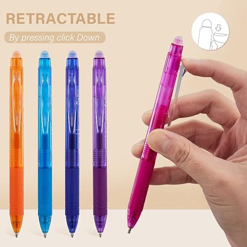 ParKoo 20 Colors Retractable Erasable Gel Pens Clicker, Fine Point 0.7 mm, Make Mistakes Disappear, Comfort Grip for Drawing Writing Planners and Crossword Puzzles thumbnail 4