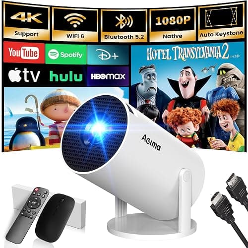 Mini Beamer, 1080P 4K Support 180°Dreh Tragbarer Streaming-Projektor, Klein Videoprojektor Unterstützt 2.4/5G Dual WiFi und Bluetooth 5.0,mit Android und IOS Smart Beamer Doppelsteuerung mit Maus,Weiß - Image 1