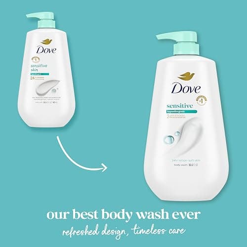 Dove Body Wash with Pump Sensitive Skin For 24hr Lotion-Soft Skin Moisturizing Skin Cleanser Gentle Hypoallergenic Formula with No Sulfates No Parabens 30.6 oz thumbnail 3