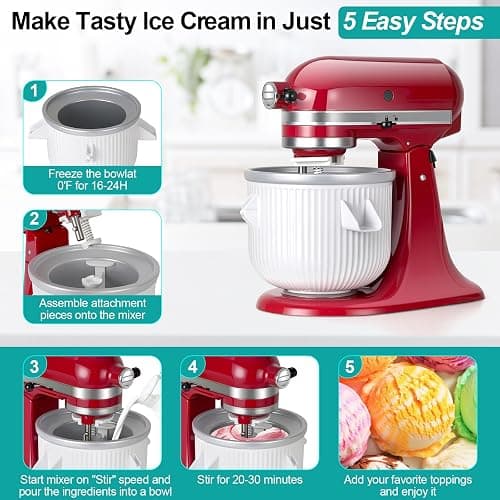 Ice Cream Maker Attachment for KitchenAid Stand Mixer, Ice Cream Bowl Compatible with 4.5Qt and Larger Stand Mixers, Ice Cream & Sorbet Gelato Maker Attachment, 2 Quart, White XTMZ thumbnail 3
