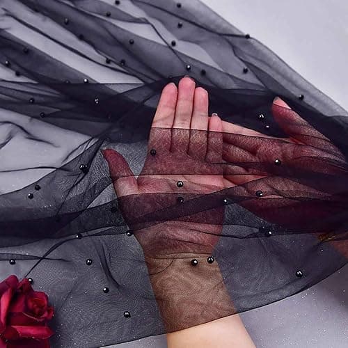 Acenail Black Veil Brides Wedding Long Pearl Mourning Funeral Lace Bridal Halloween Veil - Pearl thumbnail 4