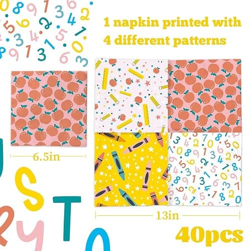 40Pcs Back to School Napkins-School Theme Ruler Apple Alphabet Paper Napkins First and Last Day of School Preschool Kindergarten Graduation Decoration thumbnail 3