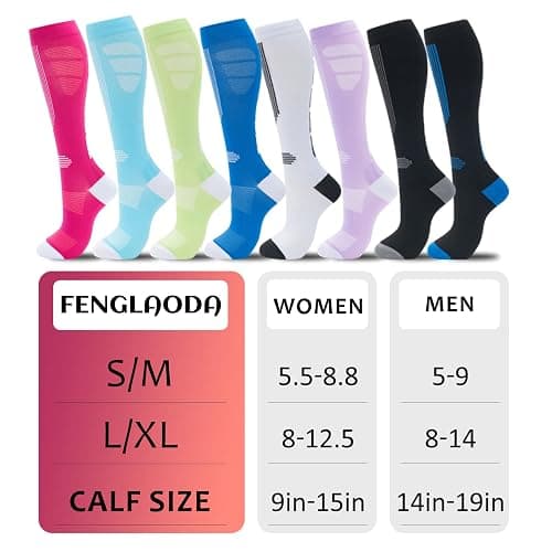 fenglaoda Compression Socks Women Men 6 Pairs, Knee High Best Support Circulation Socks for Running, Travel, Flight, Nurse thumbnail 2