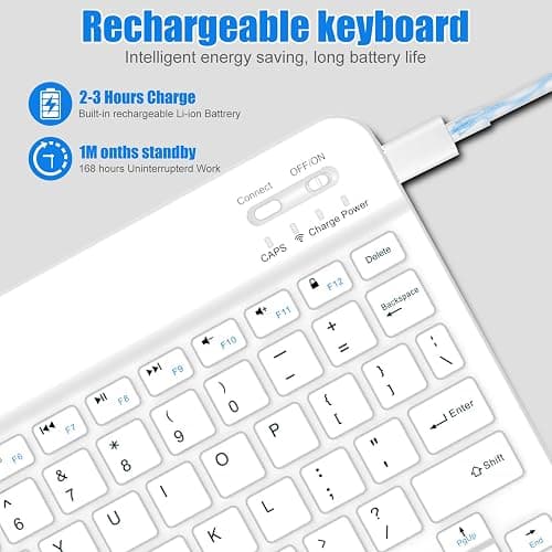 Bluetooth Keyboard for iPad 10th Generation, iPad Pro 13/12/11/10/9/8/7 inch, iPad Air 13/11th Gen, iPad mini, Samsung Xiaomi Tablets - Slim Wireless Portable Travel Office Computer Accessories thumbnail 3