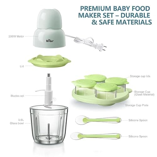 Bear Baby Food Maker, Baby Food Processor Set with Baby Food Containers, Silicone Spoons, Baby Food Puree Blender for Fruit, Vegetable, Meat, Make Fresh and Nutritious Meals for Your Little One thumbnail 7