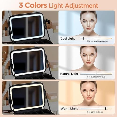 IPOW Travel Makeup Bag with LED Mirror, 3 Adjustable Light Settings, Customizable Dividers, Portable Travel Organizer, USB Charging, Leopard print, Large thumbnail 4