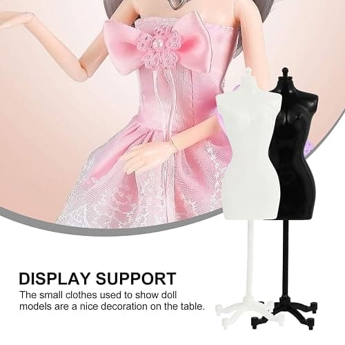 6pcs Doll Dress Form: 8.26×2.16×1.57 inches Mini Mannequin Model Stand for Doll Display Holder Toy Stand Display Support White and Black thumbnail 5