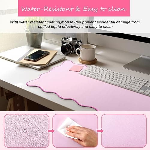 Hahafelt Scalloped Desk Mat Large Scalloped Piping Cute Desk Mat Aesthetic Preppy Table Pad Large Nonslip Pad with Edge Stitching Waterproof Gaming(Pink,31.5 x 15.75 Inches) thumbnail 5
