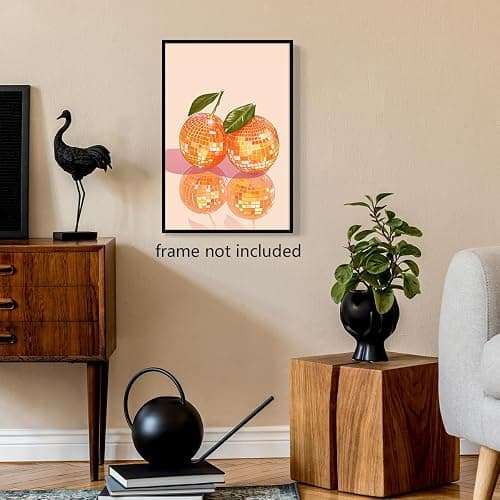 Disco Oranges Art Canvas, Glam Disco Ball Oranges Poster, Preppy Fruit Canvas Wall Art, Funky Kitchen Picture for Wall, Trendy Bar Cart Wall Art Decor, Dorm Apartment Wall Decor 12x16in Unframed thumbnail 5