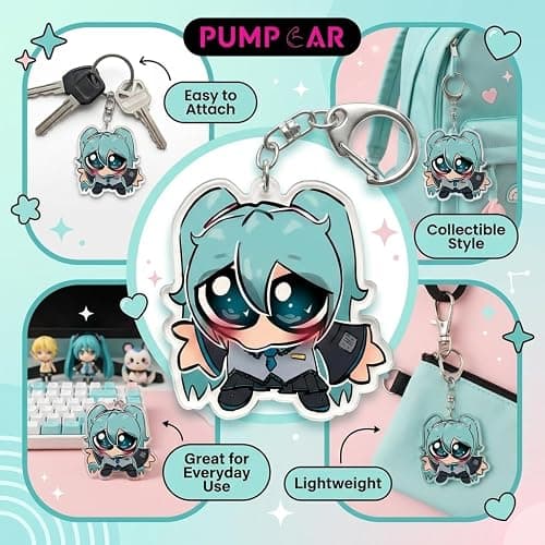 PumpCar Miku Acrylic Keychain, Vocaloid Virtual Idol Pop Singer Charm with Metal Clasp and Key Ring, Double-Sided Backpack Charm, Bag and Car Key Accessory, Collectible Anime Gift for All Fans thumbnail 7