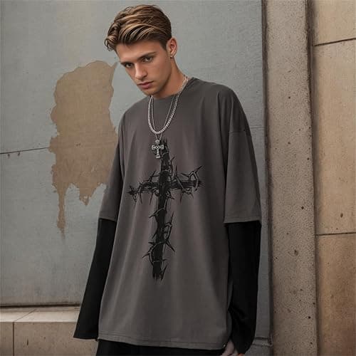 Aobiono Men Women Gothic Shirt Y2K Emo Grunge Alt Vintage Long Sleeve Top Tee Dark Academia Harajuku Cross Sweatshirt Clothes thumbnail 3